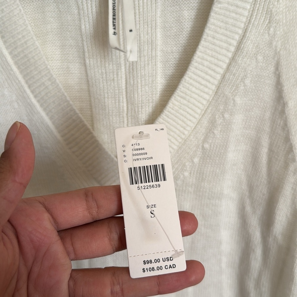 NWT Anthropologie White Knit V-Neck Tank Top High Low Hem Size S - Picture 3 of 6